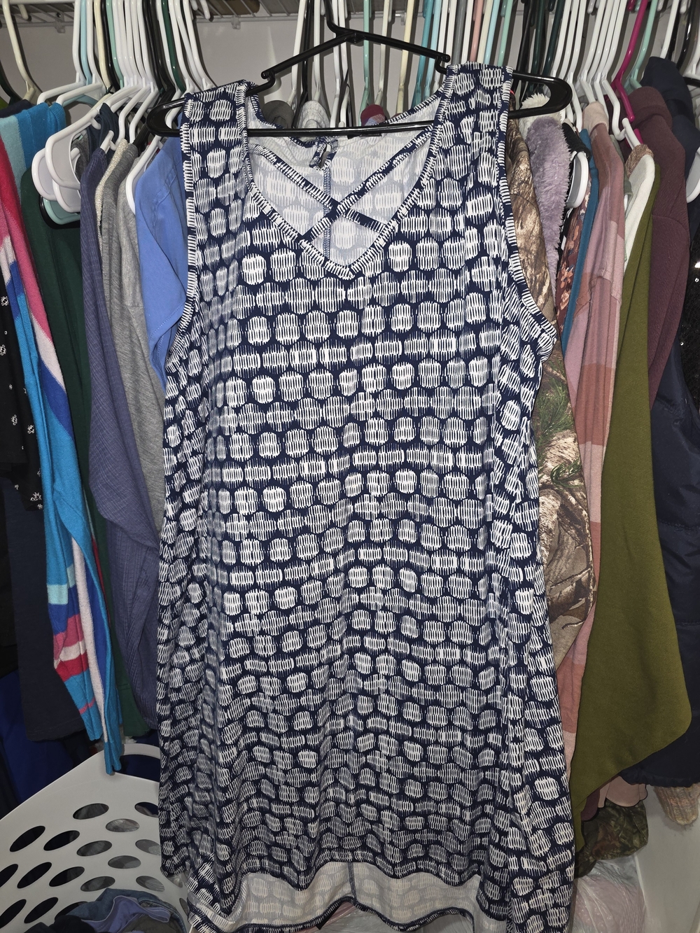 new directions Navy and White Sleeveless High-Low Tank Dress